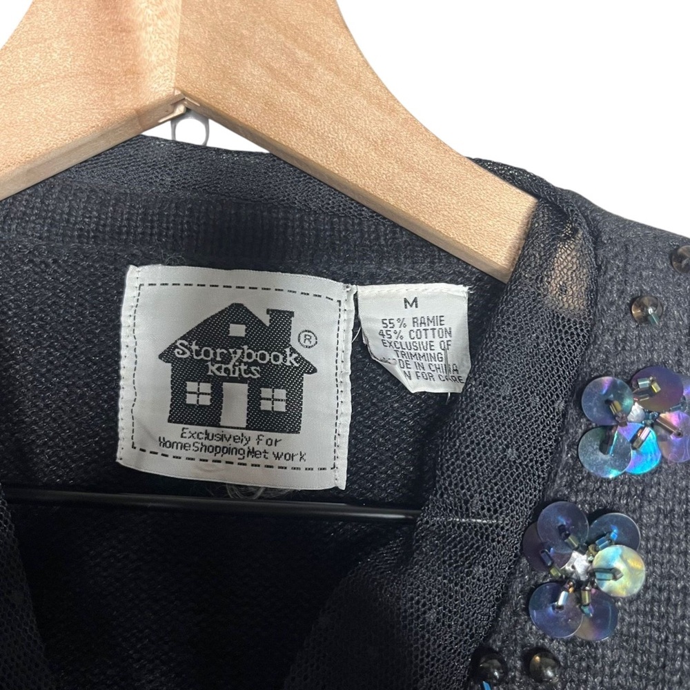Storybook Knits Cardigan Sweater Wrap Beaded Black Embellished Size Medium - Picture 3 of 8